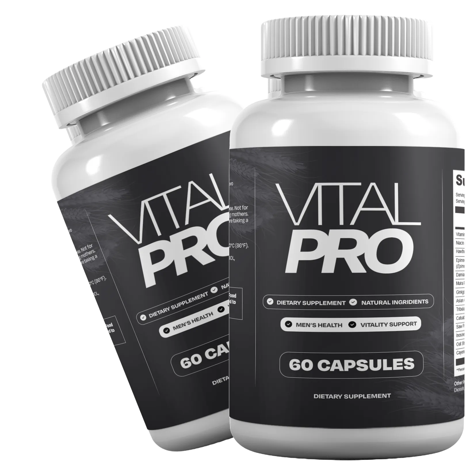 VitalPro male vitality supplement bottle — 14-ingredient botanical formula for energy, stamina, and circulation